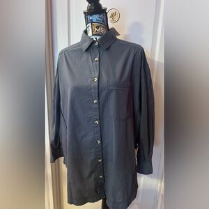 Free People Classic Dark Button-Up Shirt with Chest Pocket- NWT